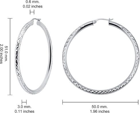 Hoops & Loops 925 Sterling Silver Diamond-Cut Earrings for Women ، 15mm-50mm in Kuwait