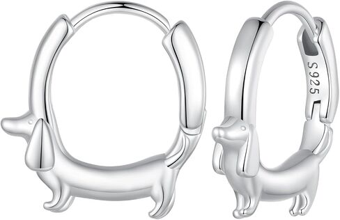 Silver Dachshund Dog Hoop Earrings, S925 Small Cute Animal Design, Fashion Jewelry for Women in Saudi Arabia