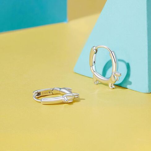Silver Dachshund Dog Hoop Earrings, S925 Small Cute Animal Design, Fashion Jewelry for Women in Saudi Arabia