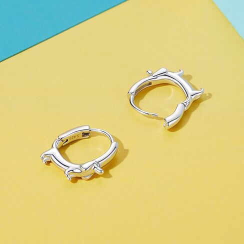Silver Dachshund Dog Hoop Earrings, S925 Small Cute Animal Design, Fashion Jewelry for Women in Saudi Arabia