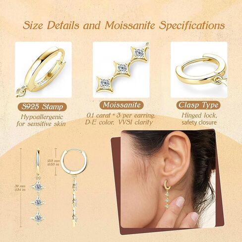 أقراط مويسانيت ستار إسقاط ، 0.6CTTW D COLOR VVS1 Moissanites ، 925 Sterling Silver Star Drop أقراط للنساء هدايا مجوهرات أعياد الميلاد in Kuwait