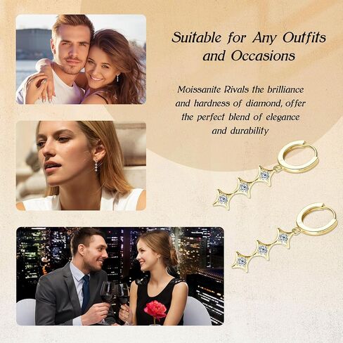 أقراط مويسانيت ستار إسقاط ، 0.6CTTW D COLOR VVS1 Moissanites ، 925 Sterling Silver Star Drop أقراط للنساء هدايا مجوهرات أعياد الميلاد in Kuwait