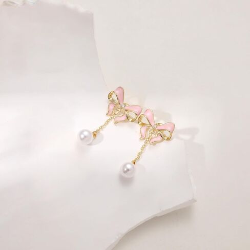 Gold Earrings for Women Trendy Bow Earrings 14K Gold/Silver Plated Hoops Simple Twist Huggie Dainty Cubic Zirconia Jewelry Cute Pearl Bow Stud Earrings Minimalist Jewelry for Her in Saudi Arabia