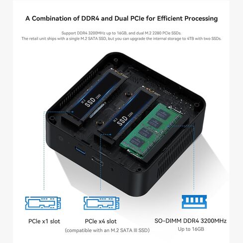 TRIGKEY Key Mini N150 Mini PC, Intel Twin Lake N150(up to 3.6GHz, 4C/4T), Mini PC Computer 16GB DDR5 4800MHz RAM 500GB SSD, 4K 60Hz Dual Display/USB3.2(10Gbps) *4/LAN 2.5Gbps, WiFi6(Intel AX101)/BT5.2 in Kuwait