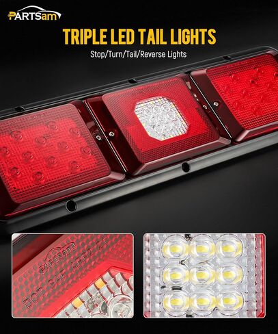 Partsam 2x LED Triple Tail Lights Rectangle Vertical Mount 40 LEDs Trailers Trucks Campers RVs Stop Turn Backup Reverse Tail Lights w Gasket Black Base Red/Clear Lens 12V in Saudi Arabia