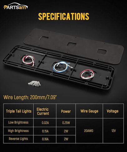 Partsam 2x LED Triple Tail Lights Rectangle Vertical Mount 40 LEDs Trailers Trucks Campers RVs Stop Turn Backup Reverse Tail Lights w Gasket Black Base Red/Clear Lens 12V in Saudi Arabia