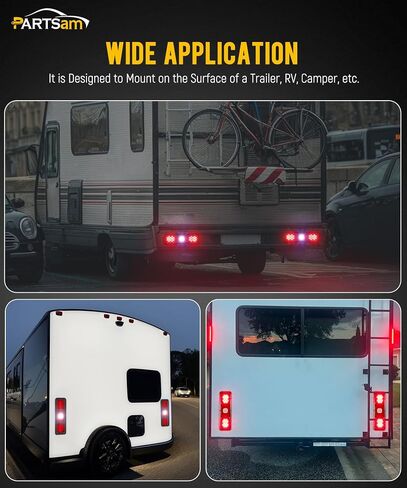 Partsam 2x LED Triple Tail Lights Rectangle Vertical Mount 40 LEDs Trailers Trucks Campers RVs Stop Turn Backup Reverse Tail Lights w Gasket Black Base Red/Clear Lens 12V in Saudi Arabia