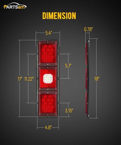 Partsam 2x LED Triple Tail Lights Rectangle Vertical Mount 40 LEDs Trailers Trucks Campers RVs Stop Turn Backup Reverse Tail Lights w Gasket Black Base Red/Clear Lens 12V in Saudi Arabia