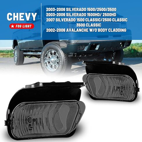 Fog Lights fit for 2003-2007 Chevy Silverado 2002-2006 Chevy Avalanche (w/o Body Cladding) Lamps Assembly Driver Passenger Replacement Smoke in Saudi Arabia