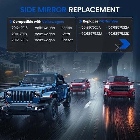 سائق الجانب الأيسر الزجاج المرآة المدفأة 561857521A 561857522A متوافق مع فولكس واجن VW PASSAT 2012-2015 ، سائق الجانب الأيسر الخلفي محدب الرؤية الخلفية مرآة مع دعم in Saudi Arabia