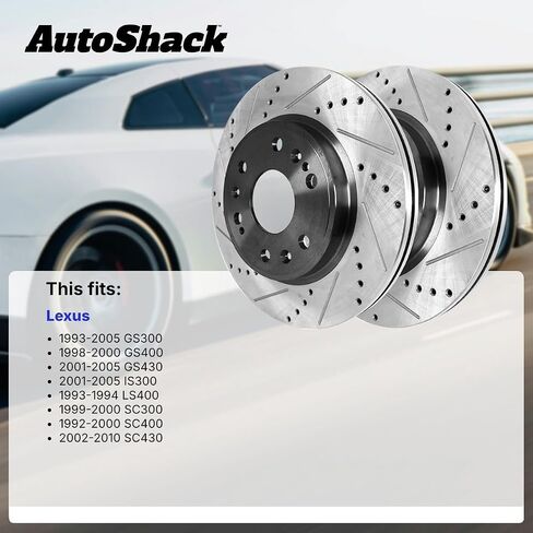 Autoshack Black Hat محفورة ودوارات فرامل متداول في فرامل فرامل أمامية بديلة لوكسوس GS400 SC300 LS400 1992-2000 SC400 1993-2005 GS300 2001-2005 IS300 GS430 2002-2010 SC430 RWD PR41174LR in Saudi Arabia