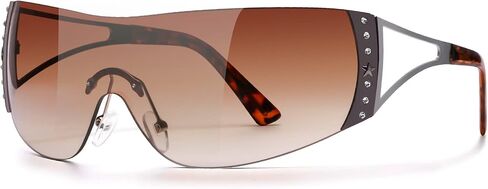 Y2K Glasses 2000s Cool Rimless Sunglasses for Women Men Trendy Shield Wrap Around in Kuwait