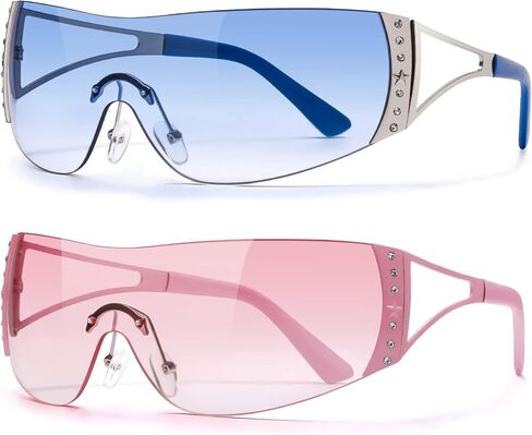 Y2K Glasses 2000s Cool Rimless Sunglasses for Women Men Trendy Shield Wrap Around in Kuwait