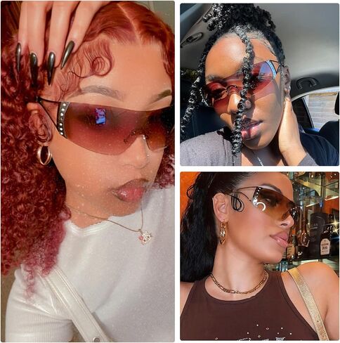 Y2K Glasses 2000s Cool Rimless Sunglasses for Women Men Trendy Shield Wrap Around in Kuwait