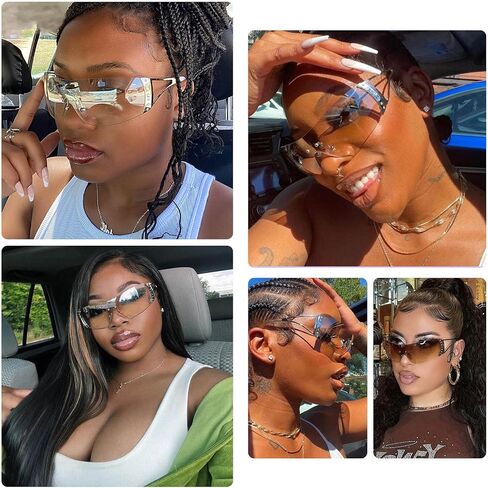 Y2K Glasses 2000s Cool Rimless Sunglasses for Women Men Trendy Shield Wrap Around in Kuwait