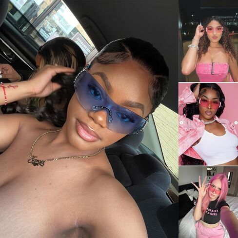 Y2K Glasses 2000s Cool Rimless Sunglasses for Women Men Trendy Shield Wrap Around in Kuwait