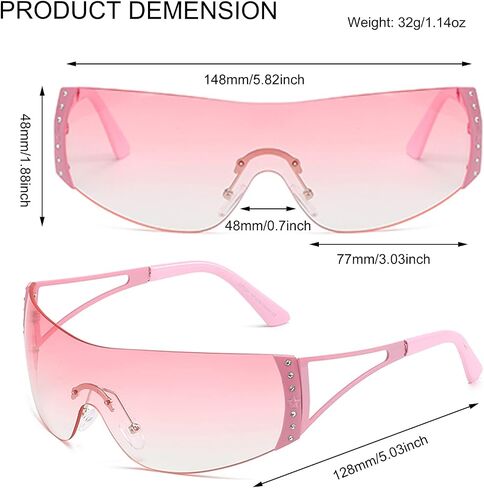 Y2K Glasses 2000s Cool Rimless Sunglasses for Women Men Trendy Shield Wrap Around in Kuwait