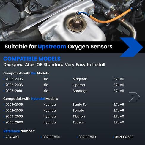 Oxygen O2 Sensor 234-4191 Upstream Compatible with Hyundai Santa Fe/Sonata/Tiburon/Tucson, Compatible with Kia Magentis/Optima/Sportage,Oxygen Sensor Replacement for 3921037510, 3921037513,1PCS in Saudi Arabia