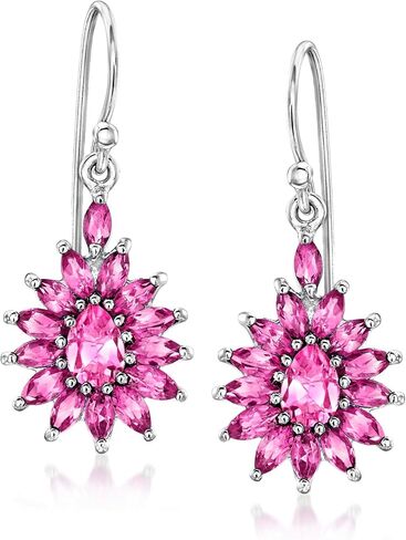 Ross-Simons 1.60 ct. t.w. Rhodolite Garnet and .80 ct. t.w. Pink Topaz Flower Drop Earrings in Sterling Silver in Saudi Arabia