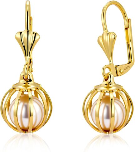 ALEXCRAFT 925 Sterling Silver Pearl Dangle Drop Earrings for Women Trendy Hypoallergenic Lightweight 14k Gold Plated Leverback Circle Earrings Dangling Statement Freshwater Pearl Jewelry in Saudi Arabia