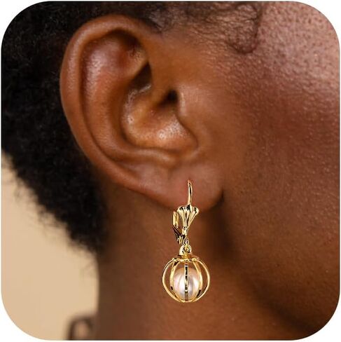 ALEXCRAFT 925 Sterling Silver Pearl Dangle Drop Earrings for Women Trendy Hypoallergenic Lightweight 14k Gold Plated Leverback Circle Earrings Dangling Statement Freshwater Pearl Jewelry in Saudi Arabia