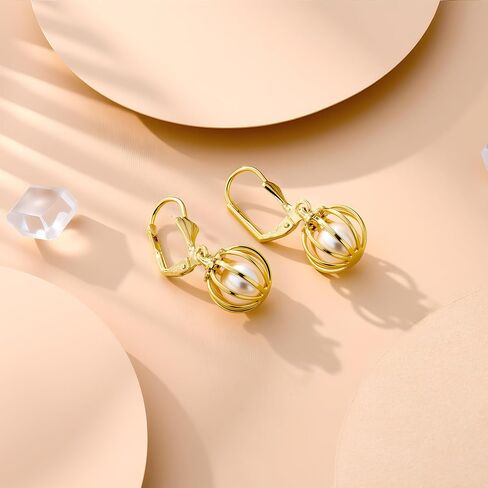 ALEXCRAFT 925 Sterling Silver Pearl Dangle Drop Earrings for Women Trendy Hypoallergenic Lightweight 14k Gold Plated Leverback Circle Earrings Dangling Statement Freshwater Pearl Jewelry in Saudi Arabia