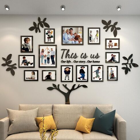 Family Tree collage picture frames wall decor Acrylic 3D DIY Stickers Photo Collage Frame Home Decorations for Living Room With Sign This is Us Large 51 * 70 inch in Saudi Arabia
