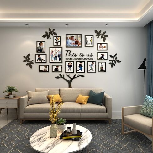 Family Tree collage picture frames wall decor Acrylic 3D DIY Stickers Photo Collage Frame Home Decorations for Living Room With Sign This is Us Large 51 * 70 inch in Saudi Arabia