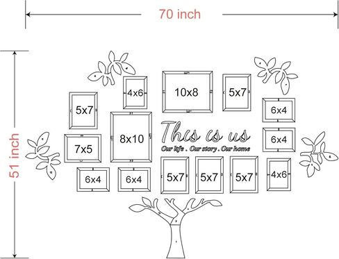 Family Tree collage picture frames wall decor Acrylic 3D DIY Stickers Photo Collage Frame Home Decorations for Living Room With Sign This is Us Large 51 * 70 inch in Saudi Arabia