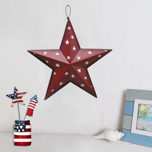 Patriotic Metal Star Wall Art Decor, Rustic 3D Barn Star Hanging American Decor for Door Porch 4th of July Memorial Day Labor Day Venerans Decoration (Black) in Kuwait