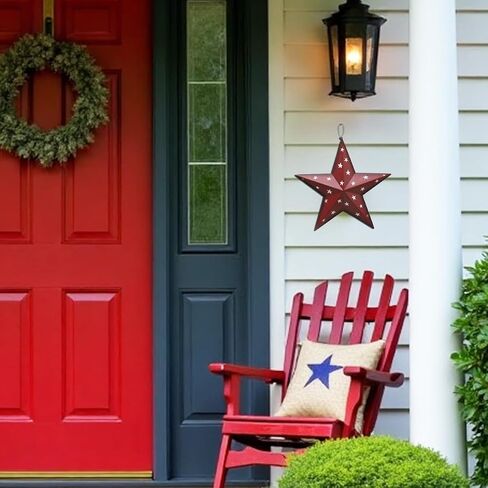 Patriotic Metal Star Wall Art Decor, Rustic 3D Barn Star Hanging American Decor for Door Porch 4th of July Memorial Day Labor Day Venerans Decoration (Black) in Kuwait