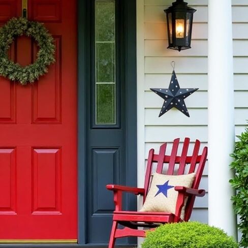 Patriotic Metal Star Wall Art Decor, Rustic 3D Barn Star Hanging American Decor for Door Porch 4th of July Memorial Day Labor Day Venerans Decoration (Black) in Kuwait
