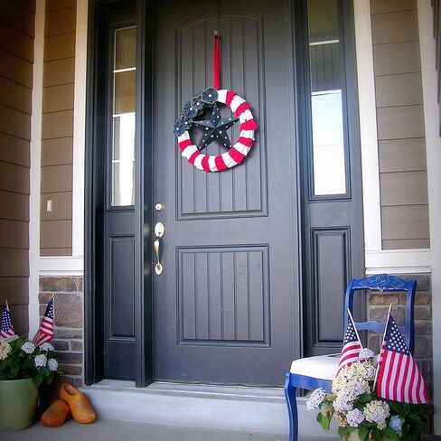 Patriotic Metal Star Wall Art Decor, Rustic 3D Barn Star Hanging American Decor for Door Porch 4th of July Memorial Day Labor Day Venerans Decoration (Black) in Kuwait