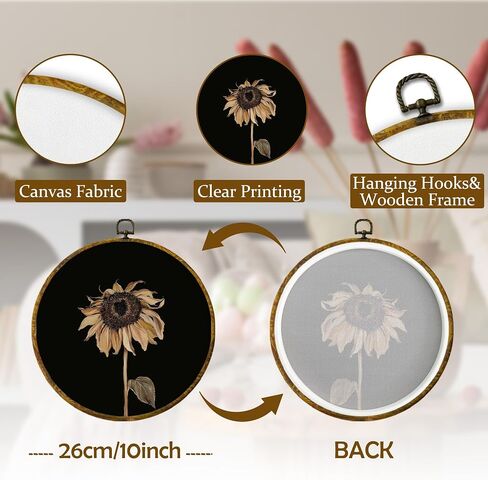 Mcehtle Vintage Cottagecore Botanical Wildflower Wall Art Decor, Botanical Neutral Framed Canvas Prints 10x10, Farmhouse Country Flower Round Wall Hanging Artwork Decorations for Bedroom Living Room in Saudi Arabia