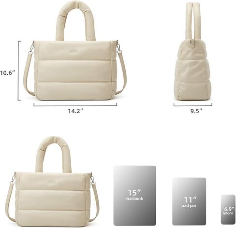 BOYATU Tote Bag for Women: Quilted Tote Bags with Zipper for Travel, Work, Gym, School - Puffer Bag with Compartments in Saudi Arabia