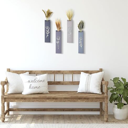 Bucherry 4 Pack Wood Wood Wall Planters حديثة محايدة من المزهريات الجدران مع تصميم الأزهار ثلاثية الأبعاد مزهريات جيب المزرعة الداخلية للزهور المجففة ونباتات الخضراء المزيفة لغرفة نوم غرفة المعيشة in Saudi Arabia