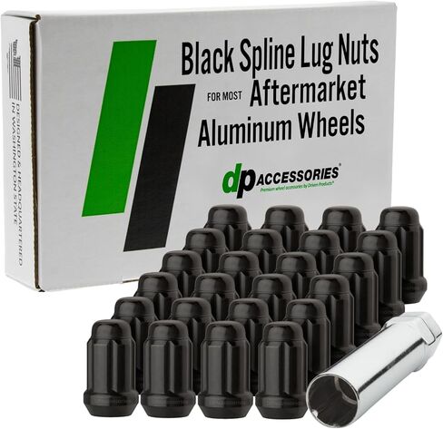 DPAccessories Lug Nuts متوافقة مع 2004-2012 شيفروليه كولورادو | نمط الشريط الأسود | عجلات الألمنيوم ما بعد البيع فقط | مجموعة من 24 عجلة المكسرات و 1 أداة | DCHCOL01A-BK/1 in Kuwait