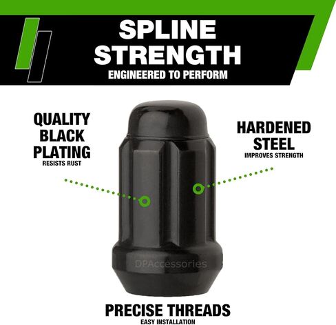 DPAccessories Lug Nuts متوافقة مع 2004-2012 شيفروليه كولورادو | نمط الشريط الأسود | عجلات الألمنيوم ما بعد البيع فقط | مجموعة من 24 عجلة المكسرات و 1 أداة | DCHCOL01A-BK/1 in Kuwait