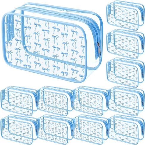 Kacctyen 12 PCS Pink Bow Cosmetic Bag Coquette preppy pvc bag bag bag bag bage clear clear shippered travel pouch pouch for women birthday party form in Kuwait