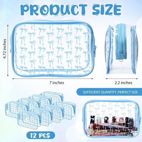 Kacctyen 12 PCS Pink Bow Cosmetic Bag Coquette preppy pvc bag bag bag bag bage clear clear shippered travel pouch pouch for women birthday party form in Kuwait