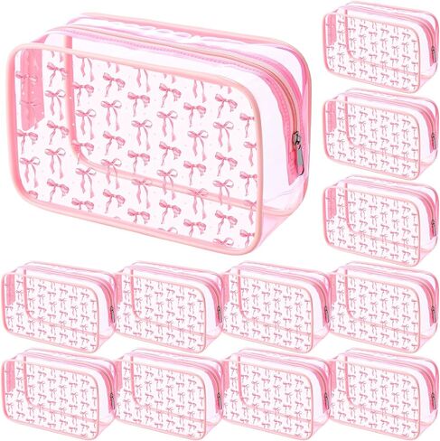 Kacctyen 12 PCS Pink Bow Cosmetic Bag Coquette preppy pvc bag bag bag bag bage clear clear shippered travel pouch pouch for women birthday party form in Kuwait