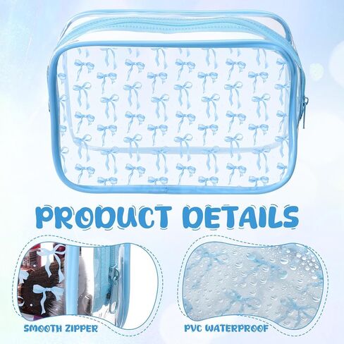 Kacctyen 12 PCS Pink Bow Cosmetic Bag Coquette preppy pvc bag bag bag bag bage clear clear shippered travel pouch pouch for women birthday party form in Kuwait