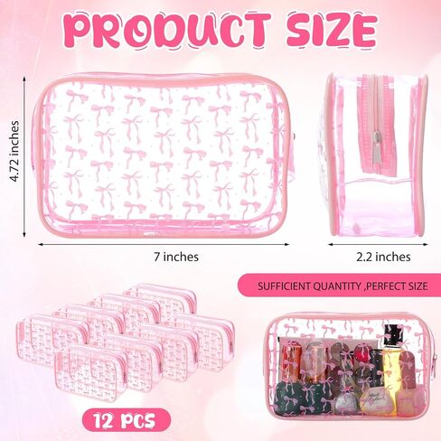Kacctyen 12 PCS Pink Bow Cosmetic Bag Coquette preppy pvc bag bag bag bag bage clear clear shippered travel pouch pouch for women birthday party form in Kuwait