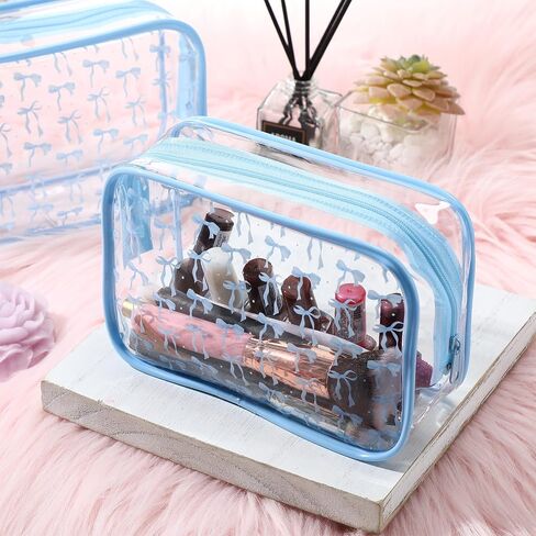 Kacctyen 12 PCS Pink Bow Cosmetic Bag Coquette preppy pvc bag bag bag bag bage clear clear shippered travel pouch pouch for women birthday party form in Kuwait