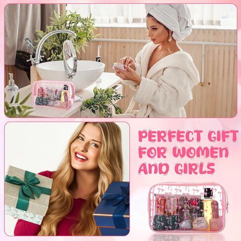 Kacctyen 12 PCS Pink Bow Cosmetic Bag Coquette preppy pvc bag bag bag bag bage clear clear shippered travel pouch pouch for women birthday party form in Kuwait