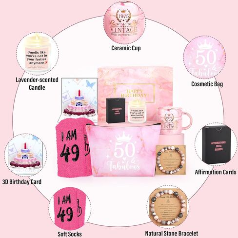 50th Birthday Gifts for Her Unique 50th Birthday Gifts Set for Women 50 Year Old Birthdays Gift for Women 50 and Fabulous Gift for 50th Womens in Saudi Arabia