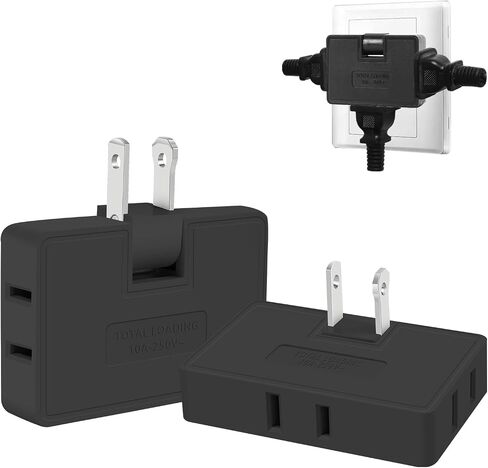 3 Way Flat Wall Outlet Extender Adapter- 2 Pack 180 Degrees Rotatable Flat Plug AC Adapter, 2 Prong Foldable Swivel Outlet Extender, Outlet Splitter for Behind Furniture (White, Type A) in Saudi Arabia