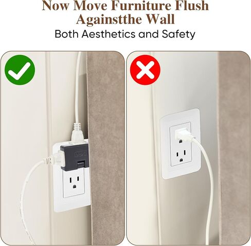 3 Way Flat Wall Outlet Extender Adapter- 2 Pack 180 Degrees Rotatable Flat Plug AC Adapter, 2 Prong Foldable Swivel Outlet Extender, Outlet Splitter for Behind Furniture (White, Type A) in Saudi Arabia