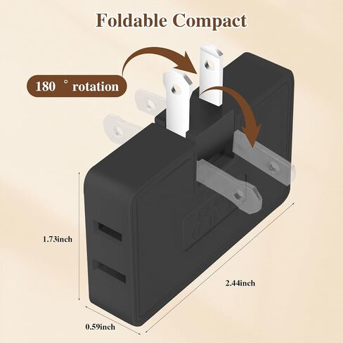 3 Way Flat Wall Outlet Extender Adapter- 2 Pack 180 Degrees Rotatable Flat Plug AC Adapter, 2 Prong Foldable Swivel Outlet Extender, Outlet Splitter for Behind Furniture (White, Type A) in Saudi Arabia