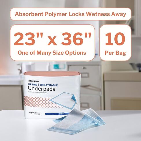 McKesson Ultra Underpads ، وسادات سرير سلس البول 23 "× 36" [60 عدد] ، والامتصاص الثقيل ، ووسادات التخلص من التنفس ، يمكن التخلص منها للبالغين ، والمسنين ، والطفل ، والبال ، والبال. in Kuwait
